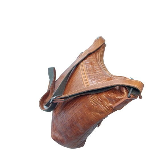 Jack Georges Buffalo Leather Midtown Shoulder Bag Woven Brown Voyager Collection - Picture 7 of 10